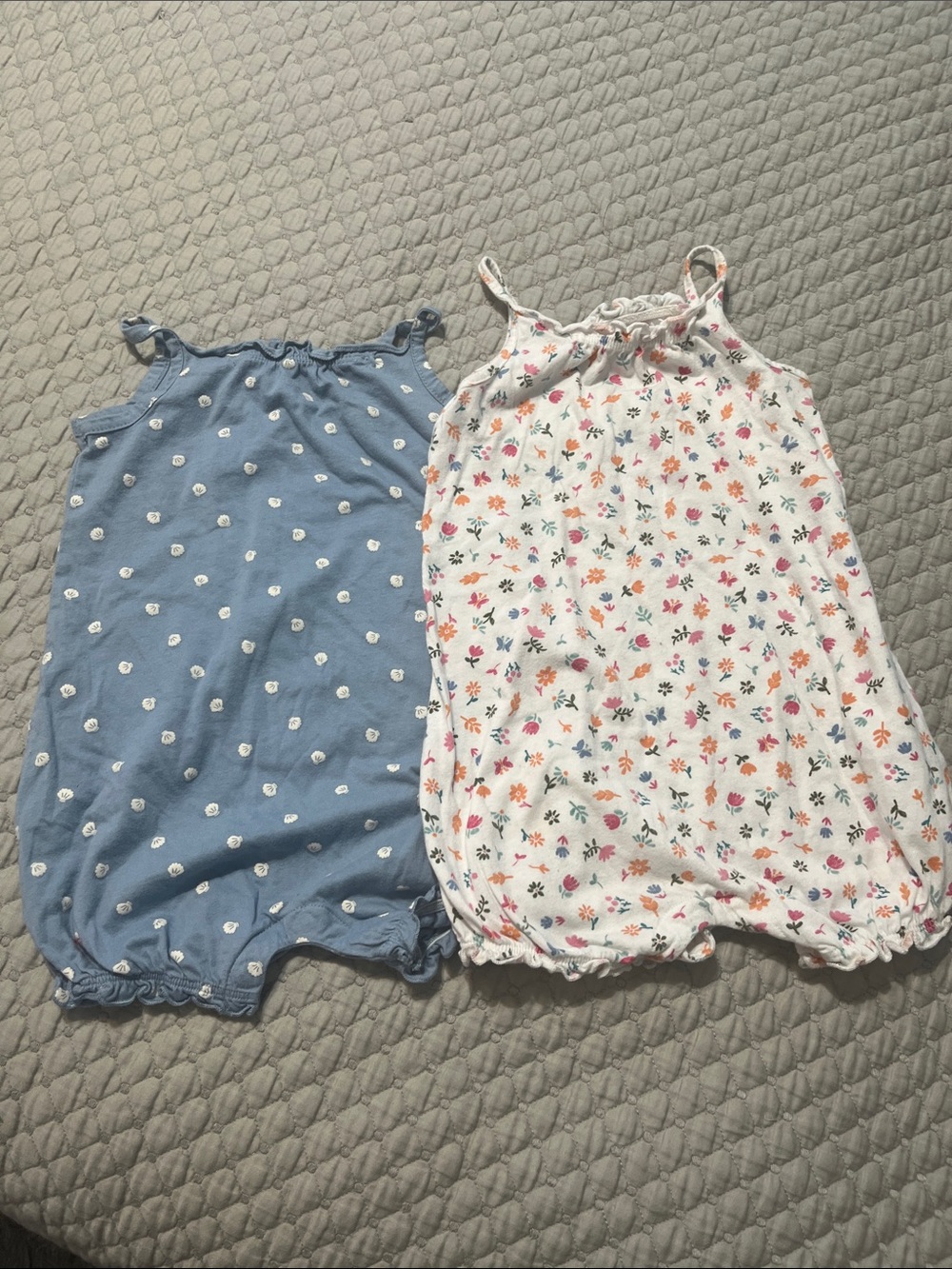 Carter's Blue Polka Dot & White Floral Baby Rompers